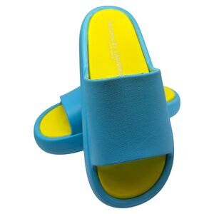 J/Slides Size 7M Turquoise/Yellow Eva Squish Beach Slides Women's New In Box